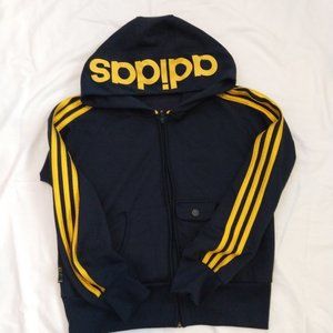 ✰ navy blue and yellow zip up adidas jacket ✰